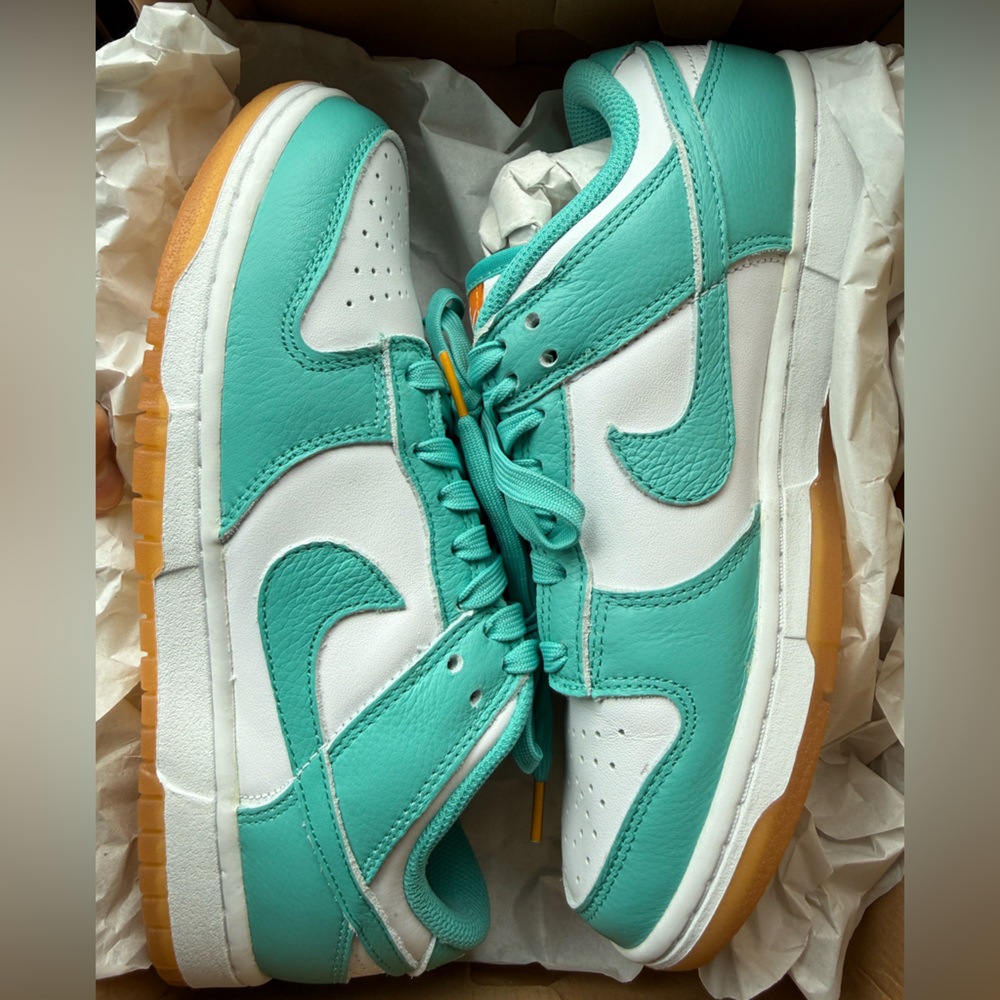 Nike Dunk Low in White and Teal with Kumquat Accents